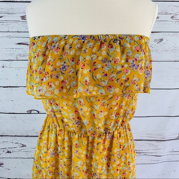 Everly Strapless Yellow Dress asymmetrical hem - Picture 2 of 7